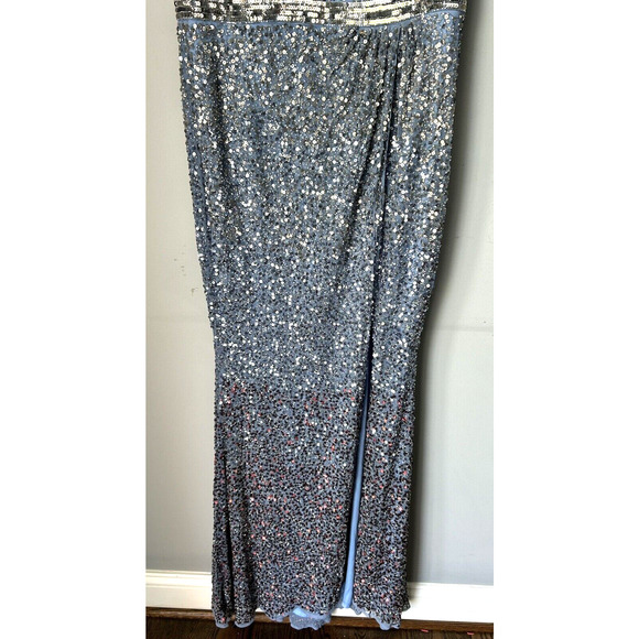 Mac Duggal 5489 Cap Sleeve Sequined High Slit Gown Beaded Blue Ombre Size 12 NWT - Picture 5 of 14